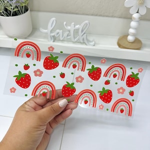 Strawberry Rainbow, UVDTF Cup wrap, Ready to apply, High Quality, Libbey Cup Wraps, Gril UV DTF, Transfer, Glass Can Wraps, Waterproof