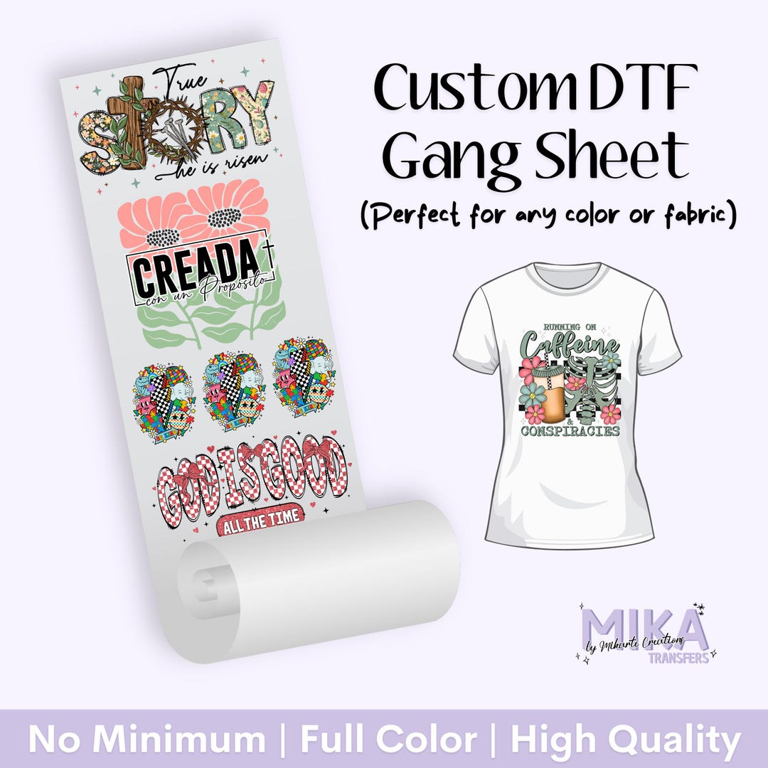 Custom DTF Gang Sheet, Full Color Heat Transfers, Ready to Press, Bulk ...