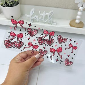 Cherry Disco Heart Coquette UV DTF Wrap, Ready to apply, High Quality, Libbey Cup Wraps, Easy application, Glass Can Wraps, Waterproof
