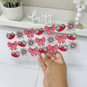 Strawberry Daisy, UVDTF Cup wrap, Ready to apply, High Quality, Libbey Cup Wraps, Coquette UV DTF, Transfer, Glass Can Wraps, Waterproof