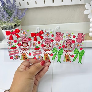 Cartoon Strawberry UVDTF Cup wrap, Ready to apply, High Quality, Libbey Cup Wraps, Easy application, Transfer, Glass Can Wraps, Waterproof