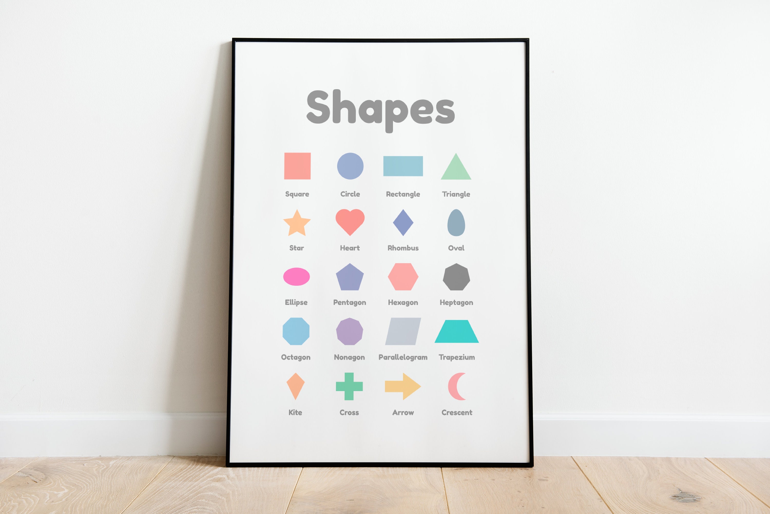 Learning Aid Shapes Colorful Geometric Shapes Poster Preschool Teaching Aid Wall Art Gift ...