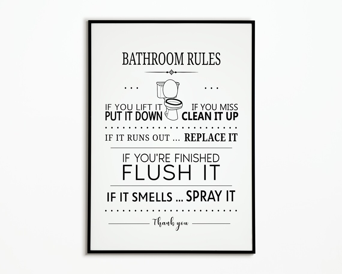 Funny Toilet Rules Print, Above Toilet Loo Sign, Keep Toilet Clean Art ...