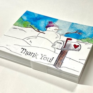Paquete de 50 postales de agradecimiento al cartero de USPS: muñeco de nieve con buzón