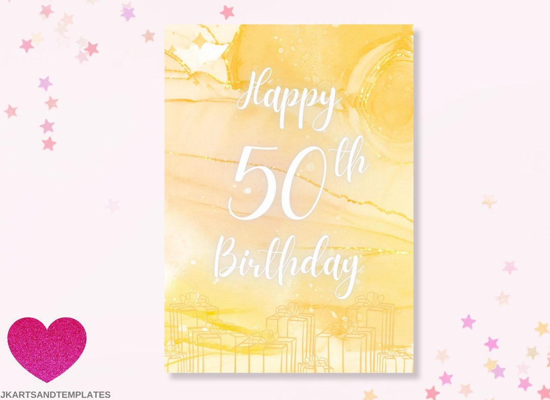 50th Happy Birthday E-card, Printable and Editable Card, HBD Card ...