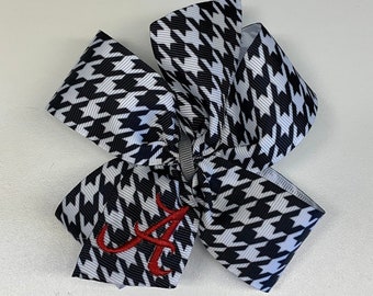Alabama hair bow headband small Crimson Roll Tide Big AL 3 inch houndsthooth FOE