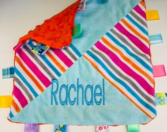 Fast Ship! Any Name, Personalized Blanket, Monogram Baby, Tag Sensory Teething, Striped, Minky Dot, Soft Mini, Tiny Blanky, Burp Shower Gift