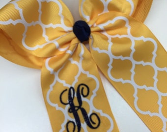 Yellow Hair Bow, Monogram Girls Bow, Cheer Initial Bow, Letter Hair Bow, Yellow Hair Clip, Teen Hair Bow, Large Bow, Cute Hair Bows, Gift