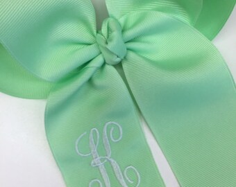 Mint Green, Monogrammed Initial, Hair Bow, Girls Large, Personalized Gift, Boutique Cheer, Hairbow Kids, Tween Dressy, Classic Customized