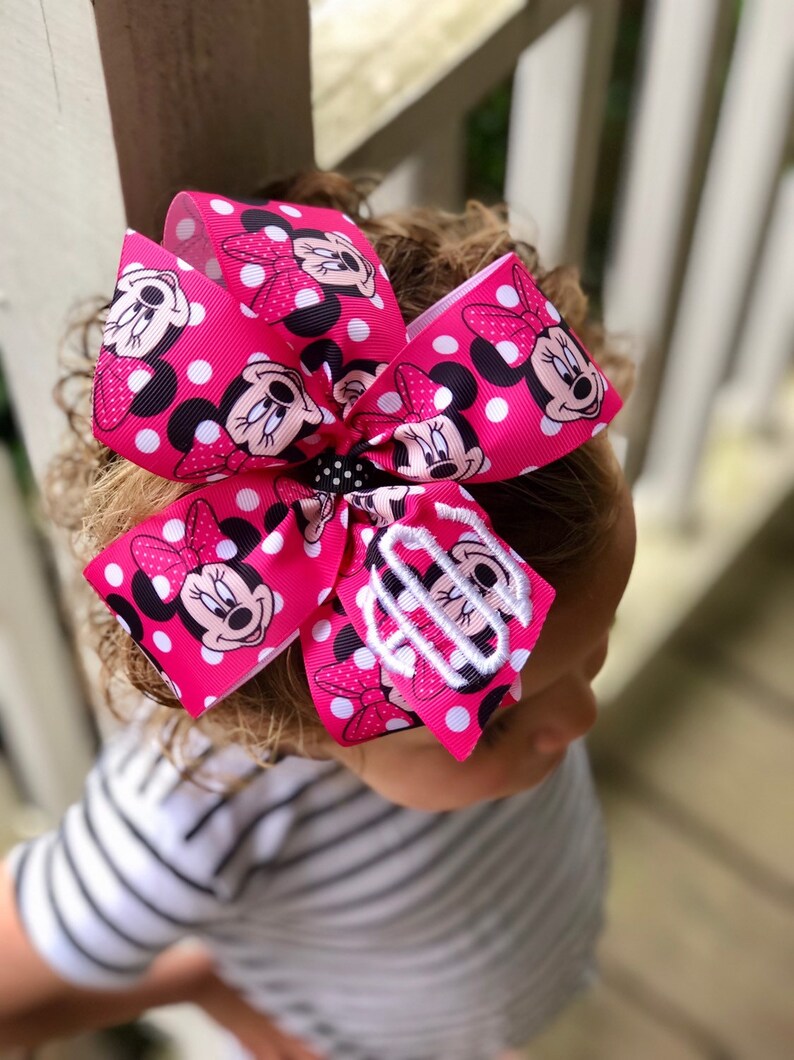 2 Boutique Toddler Girl Hair Clips Bows MINNIE HOT PINK