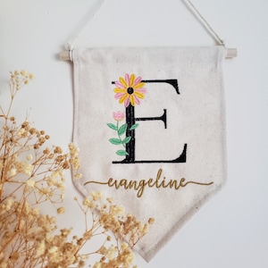 Estandarte de nombre personalizado - Banderín de nombre personalizado - Estandarte de nombre de los niños - Decoración de la habitación - Decoración de la guardería - Regalo del bebé - Letrero de la puerta - Decoración de la pared