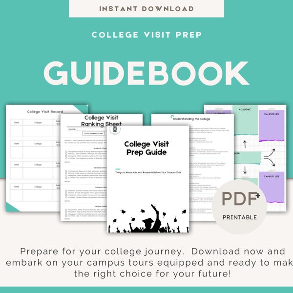 College Visit Prep Guide|Campus Tour Questions|College Visit Comparison Ranking Sheet| For High School Students + Parents|PDF Printable