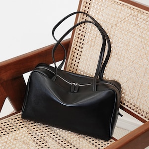 Minimal Tote Bag, Cow Split Leather Shoulder Bag, Timeless Leather Handbag