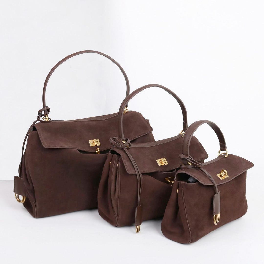Suede Leather-Trimmed Tote Bag