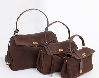 Sac fourre-tout en cuir suédé, sac fourre-tout minimaliste, sac à bandoulière en cuir