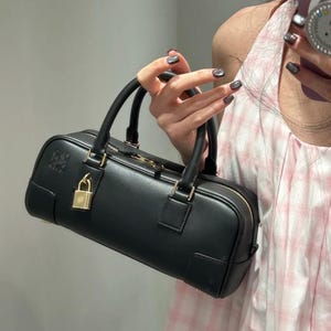 Kleine klassische Handtasche, Leder Umhängetasche, Bowling Taschen, Top Griff Tasche