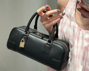 Petit sac à poignée supérieure,Sac à main bowling,Sac à bandoulière en cuir