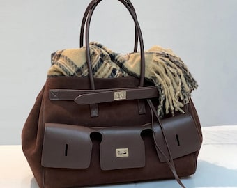 Grand sac fourre-tout en daim,Sac à bandoulière pour femme,Sac à main en cuir