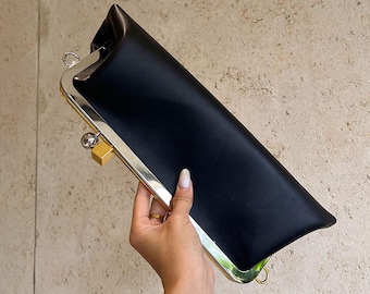 Elegant Clutch Bag,Minimalist Evening Handbag,Leather Purse