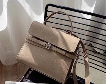 Minimal Handbag,Genuine Leather Top Handle Bag,Classic Design Shoulder Bag