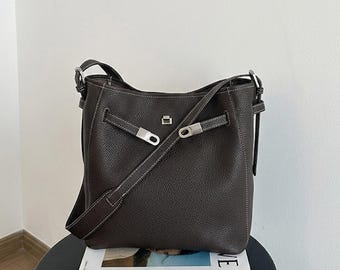Minimalist Tote Bag,Genuine Leather Shoulder Bag,Timeless Design Bag