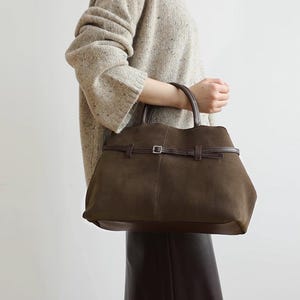 Suede Tote Bag,Women Handbag,Minimal Leather Shoulder Bag,Cowhide Tote Bag