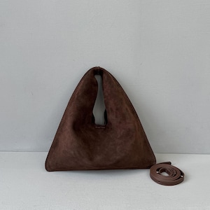 Suede Small Handbag,Genuine Leather Shoulder Bag,Minimal Design Totes
