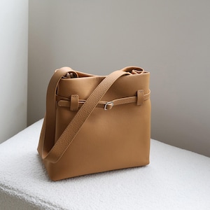 Leather Bucket Bag,Women Leather Tote Bag,Minimalist Shoulder Bag