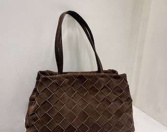 Woven Suede Handbag,Genuine Leather Totes,Woven Design Shoulder Bag