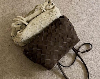 Woven Suede Handbag,Genuine Leather Totes,Woven Design Shoulder Bag