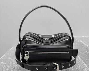 Petit sac fourre-tout en cuir, sac à bandoulière en cuir véritable, sac à poignée supérieure design