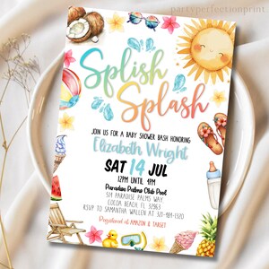 Editable Splish Splash Baby Shower Bash Invitation Cards Tickets. Girl ...