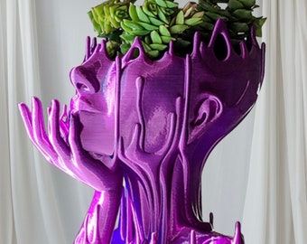 Melted Girl Head Planter: Artistic Woman Succulent Pot