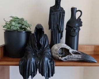 Grim Reaper Statue Figurine: 3D Printed Halloween Decoration, Hooded Ghost