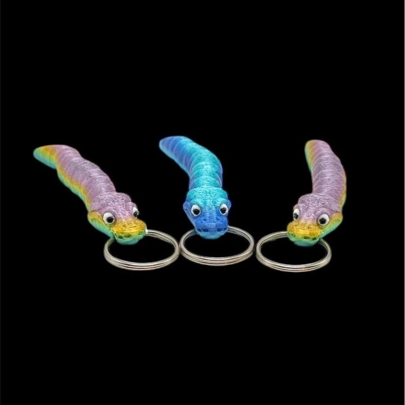 3D Printed Ball Python Keyring: Articulated Flexi Snake Charm image 1