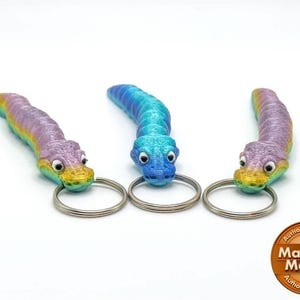 3D Printed Ball Python Keyring: Articulated Flexi Snake Charm image 2