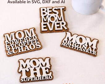 Pacchetto di file SVG per sottobicchieri "Mamma Originale" / File divertenti per taglio laser (Download digitale)