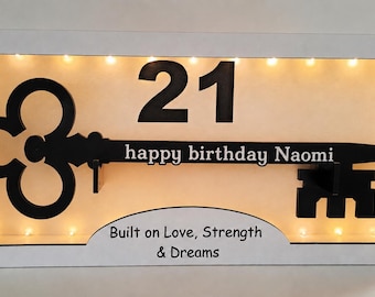 Cornice a LED per il 21° compleanno - Chiave o martello - File per taglio laser (download digitale)