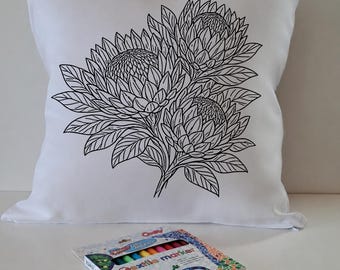 Colora il tuo cuscino con design a protea / Modello per sublimazione floreale (Download digitale)