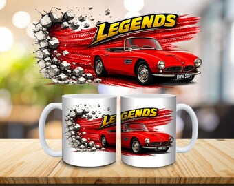 Design per sublimazione con logo BMW Legends su tazza / Auto d'epoca PNG (Download digitale)
