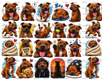 Pacchetto di adesivi animati di Staffordshire Bull Terrier / Disegni in stile fumetto di Staffordshire Bull Terrier (Download digitale)