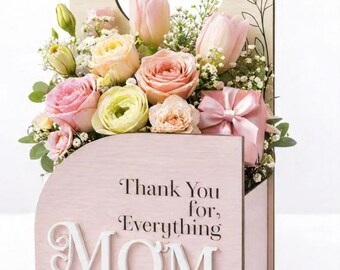Scatola personalizzata con motivo floreale, tagliata al laser / Regalo per la Festa della Mamma in MDF (svg, dxf, ai)