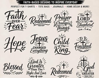 Pacchetto di stencil cristiani in formato SVG / Citazioni sulla fede, disegni biblici (download digitale)