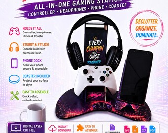 File per postazione di gioco tagliati al laser / Controller, cuffie, supporto per telefono (download digitale)