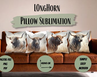 Disegni per cuscini con corna di cervo (Longhorn) da stampare a sublimazione / Decorazioni in stile western/farmhouse (file digitali)