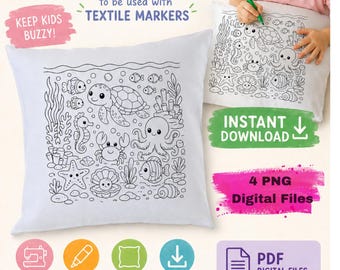 Disegni per cuscini da colorare per bambini / Pacchetto di immagini PNG per sublimazione (download immediato)