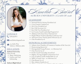 Blue Chinoiserie Chic Sorority Recruitment Rush Resume Template Etsy