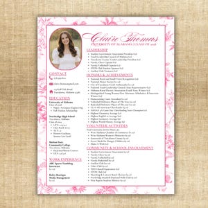 Sorority Recruitment Rush Resume Template | Pink Chinoiserie Canva (Digital Download) | Includes Greek Affiliations Sheet + Letterhead