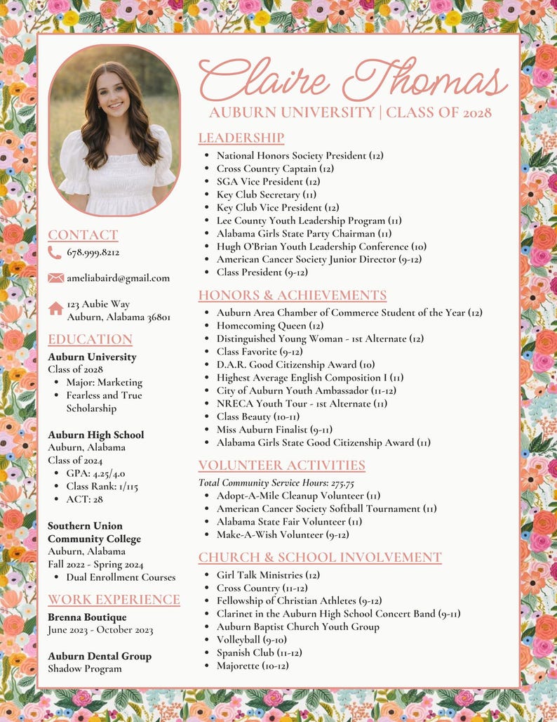 Sorority Recruitment Resume Template Colorful Coral Floral Canva