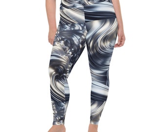 Leggings de talla grande con estampado integral para mujer con textura plateada